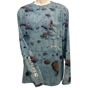 Salt Life Mens Rash Guard L Map Marine Nautical‎ Swim Shirt Surf Sun Protection